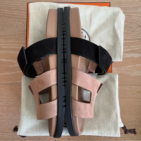 HERMÈS Chypre Sandals Rose Perle/Black size EU 38/US 8 - Picture 4 of 6